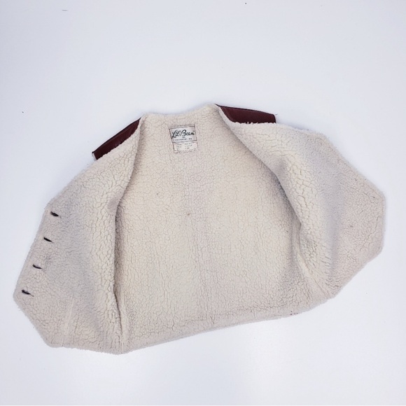 Vintage L.L. Bean Leather Sherpa Vest Cognac Brown Unisex Size M-L - Picture 4 of 8
